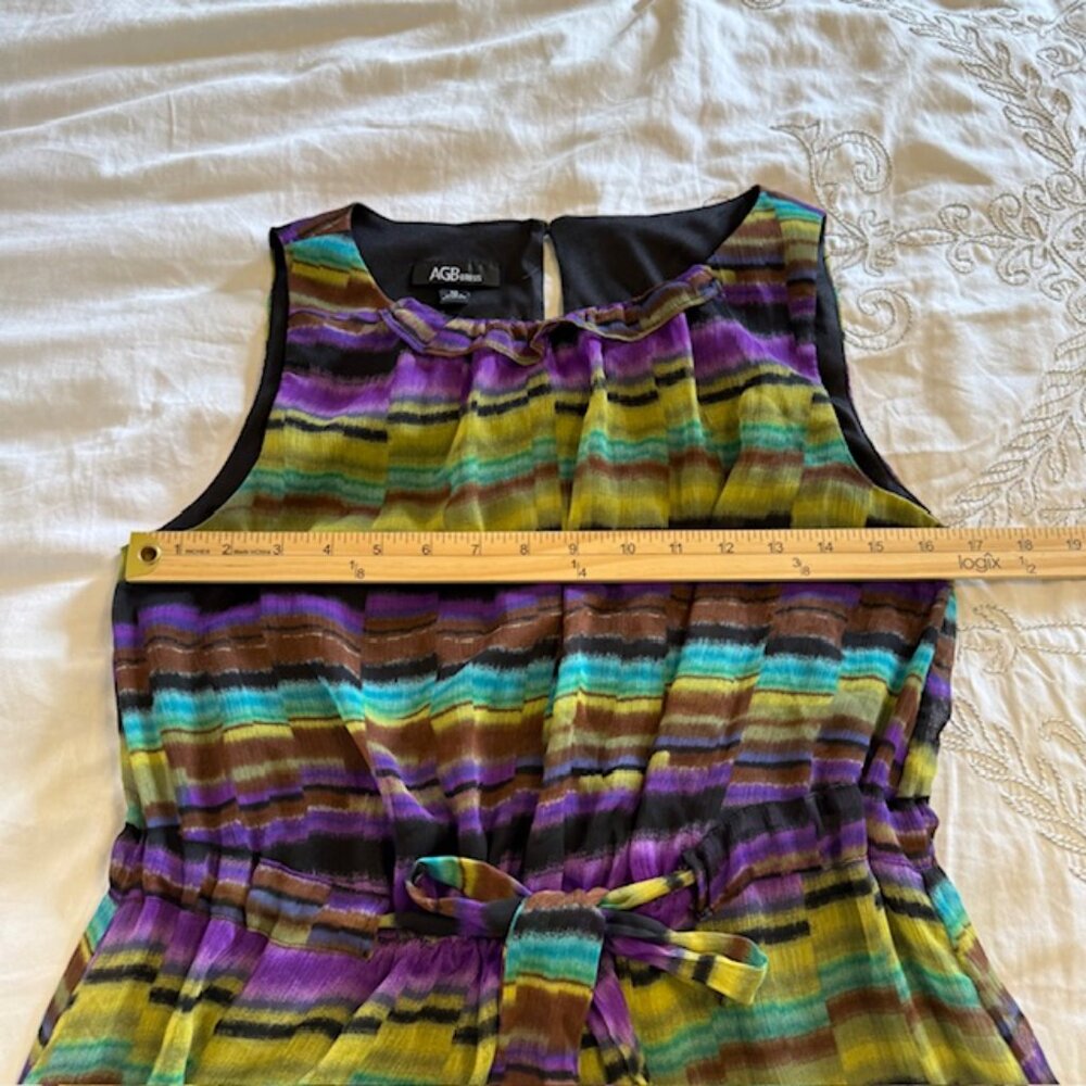 AGB Purple Geometric Print Sleeveless Ruffle Flowy Dress  Knee Length SZ 10 - Picture 9 of 13